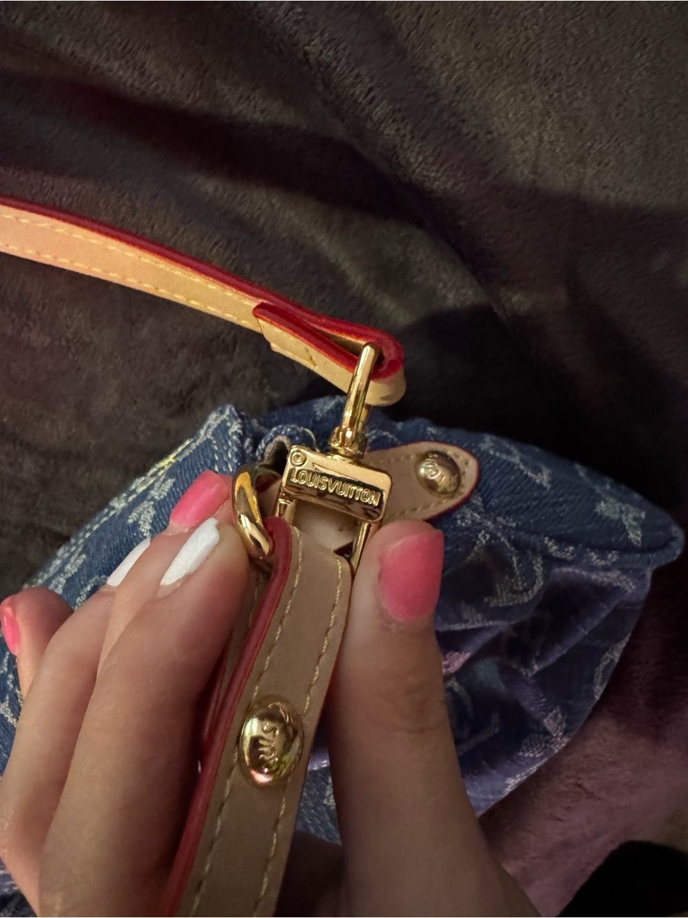 Louis Vuitton Blue Denim Mini Bag with Pink-Trim Strap
